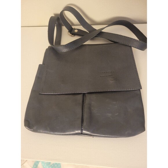 Vera Pelle Grey Leather Crossbody Bag - Picture 2 of 10